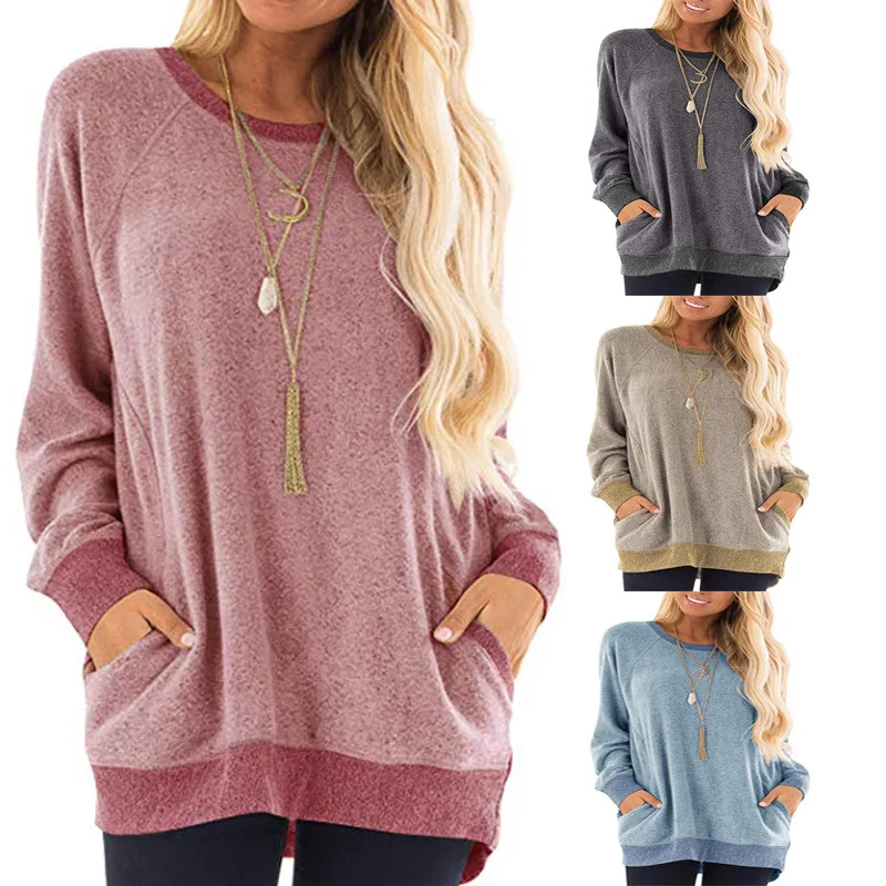 

Fall 2019 Oversized Pink Patchwork Women Autumn Sweatshirt Woman Loose O Neck Casual Plus Size Kawaii Sweat Femme