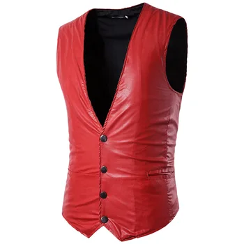 

New Men's Plus - Size Leather Vest Casual Solid Color Waistcoat Men