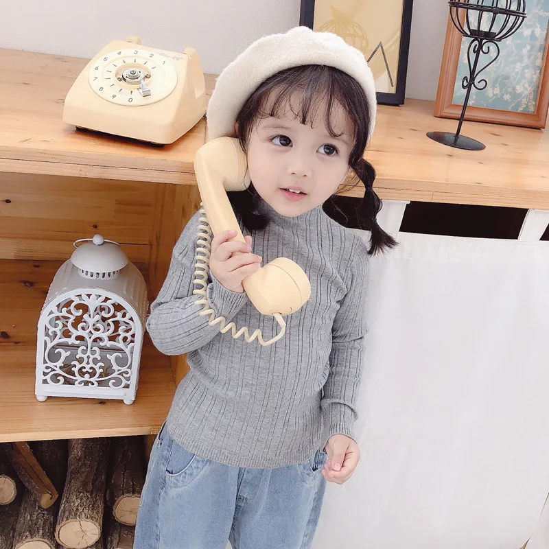 

Duo Haha South Korea Childrenswear 2019 Autumn New Style Knitted Sunken Stripe Half-Turtle-Neck Base Shirt Sweater INS Hot Selli