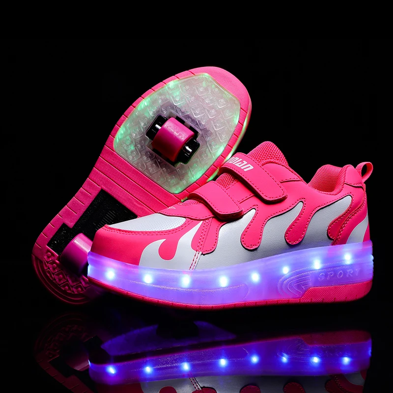 Eur28-42 кроссовки с двумя колесами и зарядкой от usb, светящийся светодиодный светильник, обувь для роликовых коньков, обувь для мальчиков и девочек