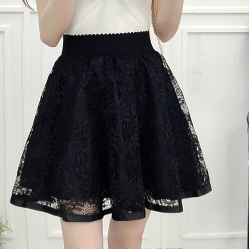 Женская юбка, повседневная, высокая талия, бальное платье, юбки, лето, студенческая мода, милая, милая, кружевная юбка для танцев для девочек