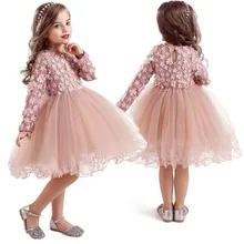 幼児ベビーキッズ長袖のドレスドレスプリンセスパーティーチュチュウェディング子供服レースガール Frocks(China)