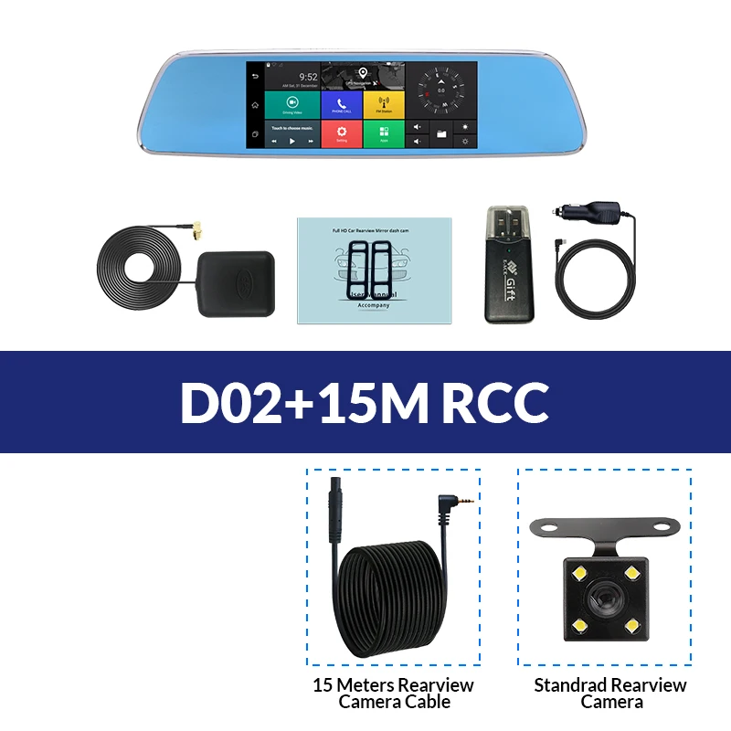 D02-15M RCC E-ACE 3 г Автомобильные видеорегистраторы 7 дюймов touch зеркало заднего вида Камер Android 5.0 GPS Bluetooth Handfree WI-FI FHD 1080 P 16 г видеомагнитофон - Название цвета: D02-15M RCC