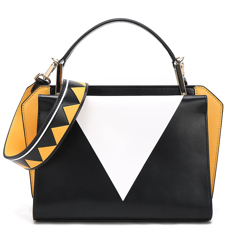 

B01-010B Genuine Leather Geometric Contrast Color Leather Crossbody Bags For Women 2020 Fashion Simple Shoulder Messenger Bag