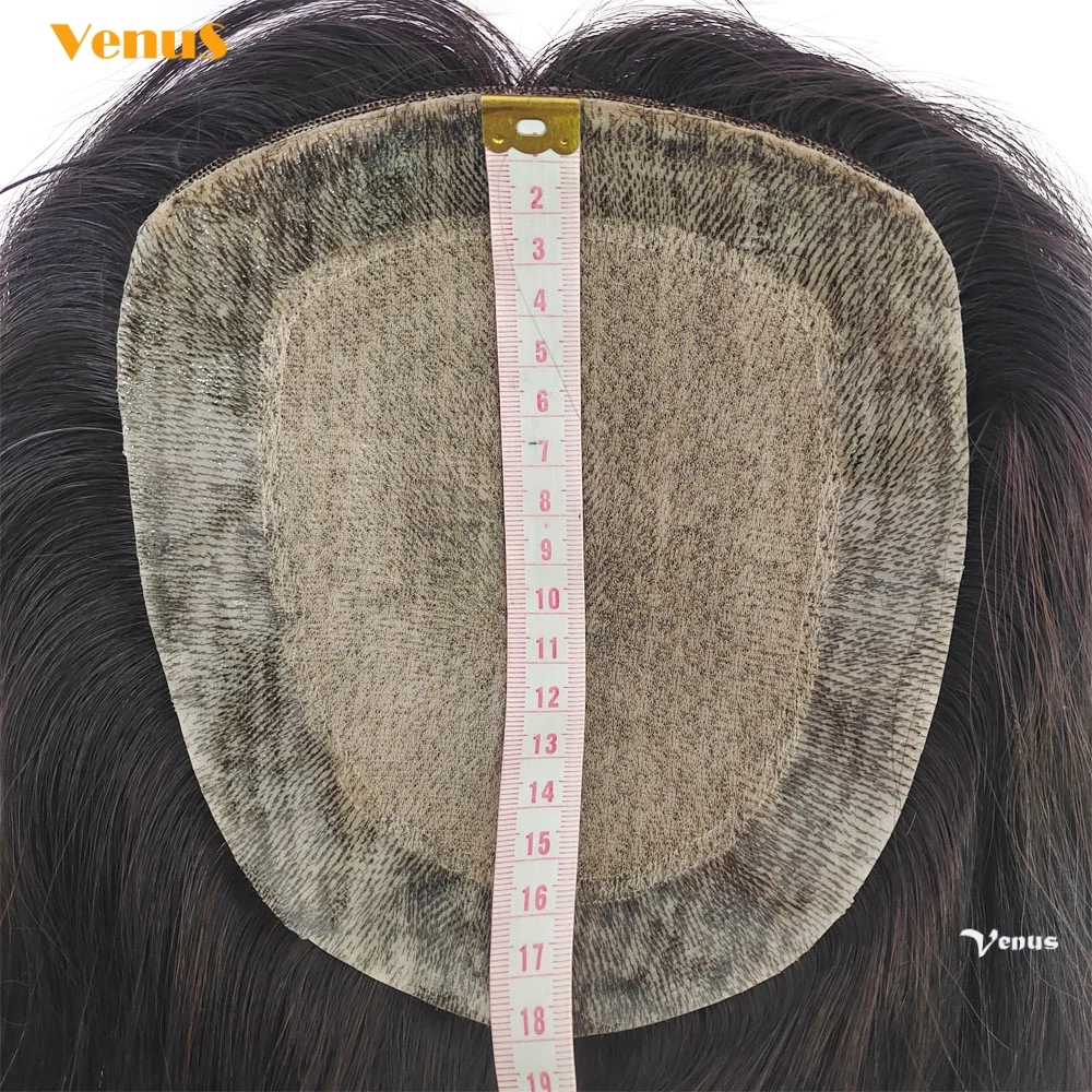 16x18cm Human Hair Big Topper 2cmPU+Breathable Net Silk Skin Base Toupee For Women Natural Hair Half Wig 6.4\'\'x7.2\'\' Hairpieces