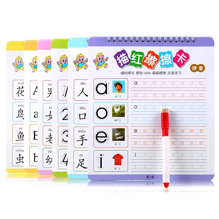 

Calligraphy Exercise Book Erasable Card Wipable Children Kindergarten Alphabet Chinese Characters with Numbers English Tracing E