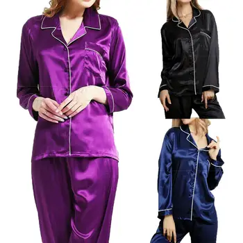 

women Satin Silk Pajama Set Long Sleeve Sizes 6-14 Silky Pyjamas set Nightwear pijamas Gift