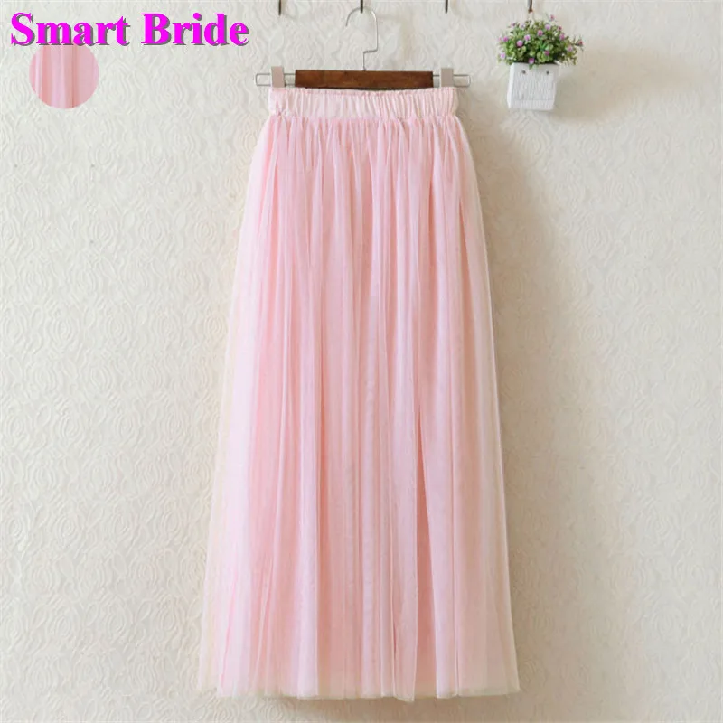 Light Pink Женская длинная Тюлевая юбка, плиссированные пляжные юбки, ТРАПЕЦИЕВИДНОЕ макси платье, юбка-американка - Цвет: Light Pink