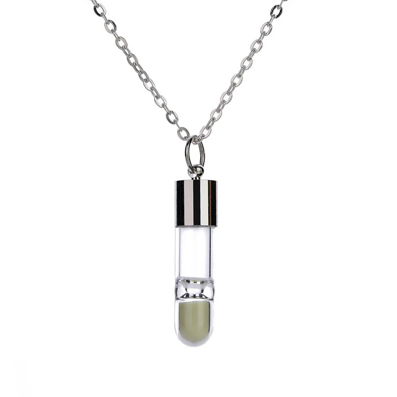 Natural Crystal Glowing In Dark Bullet Stone Pendant Leather Necklace Dark Luminous Stone  Necklace