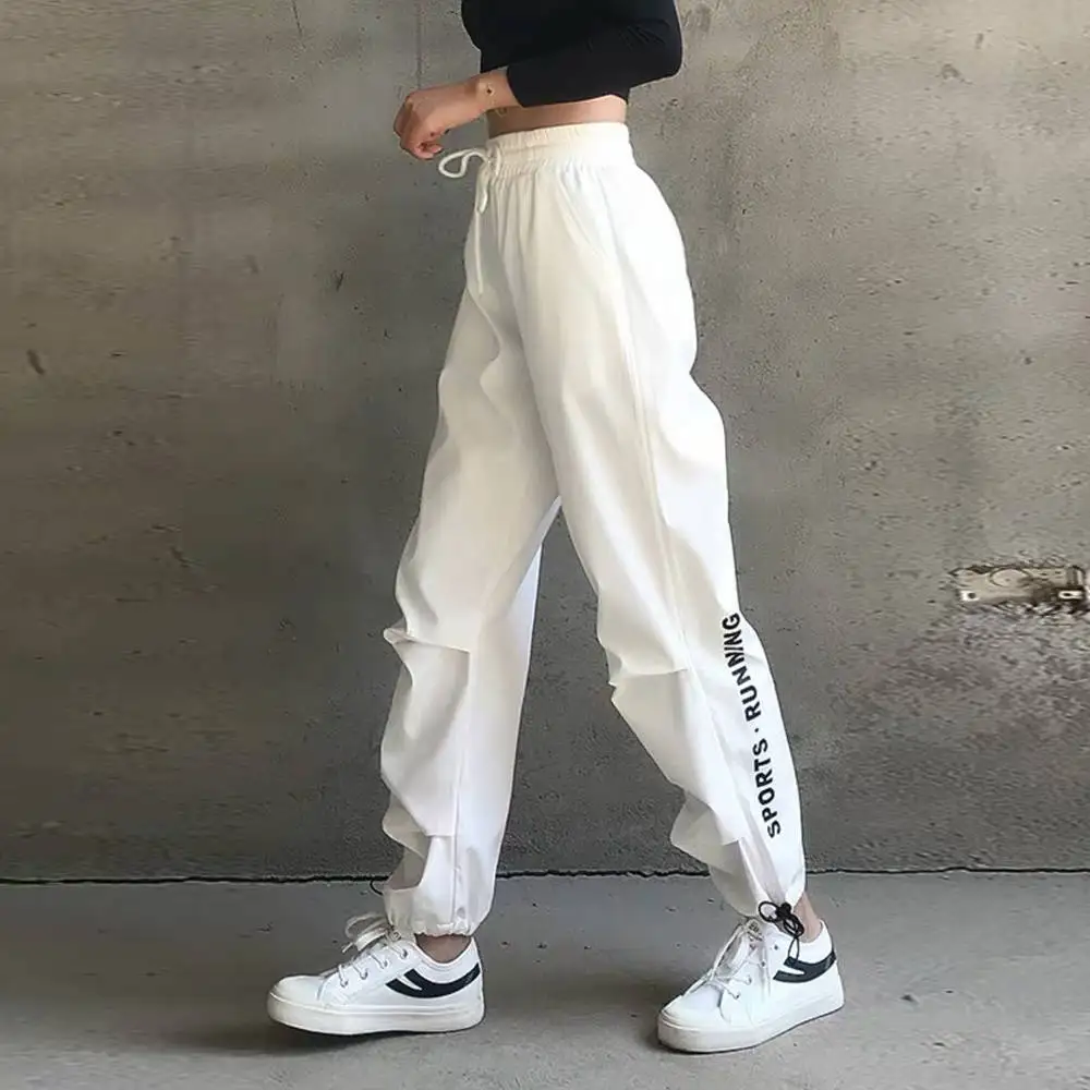 Female Trousers Cargo-Pants Streetwear Punk Black Girls White High-Waist Women Loose