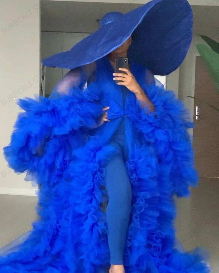 Royal Blue Extra Puffy Tulle Dresses Long Sleeves