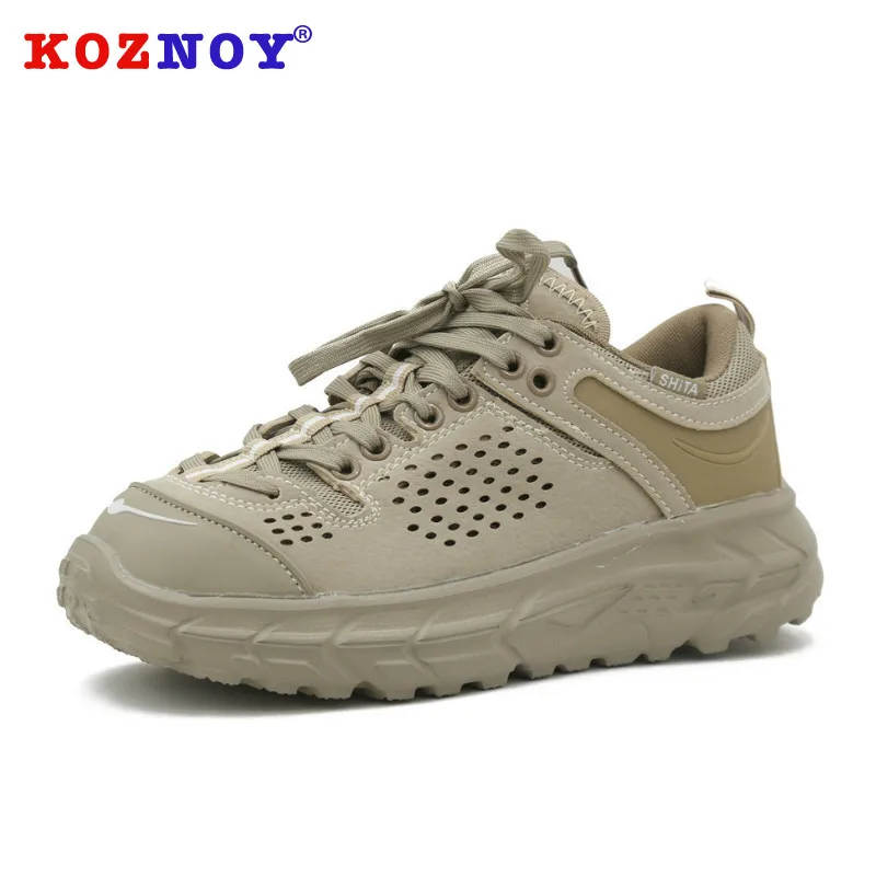 

Koznoy Sneakers Women Breathable Spring Autumn Dropshipping Breathable Increased Flat Bottom Round Toe Mesh Leisure Women Shoes