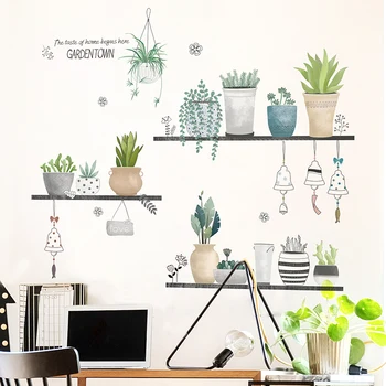 

[shijuekongjian] Potted Plant Wall Sticker DIY Potting Culture Wall Decals for Living Room Bedroom Kitchen House Decoration