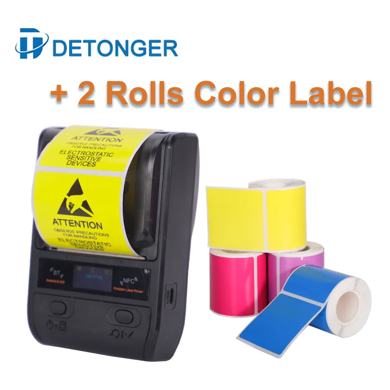 mini printer for phone DETONGER DP23S 2 inch Portable Thermal Printer Plus 2 Rolls Color Papers Sticker Bluetooth Barcode Label Maker peri page printer