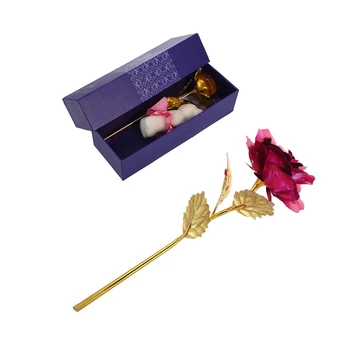 

2x Rose Valentine's Day Gift Golden Rose Flower with Little Bear Gold & Fuchsia