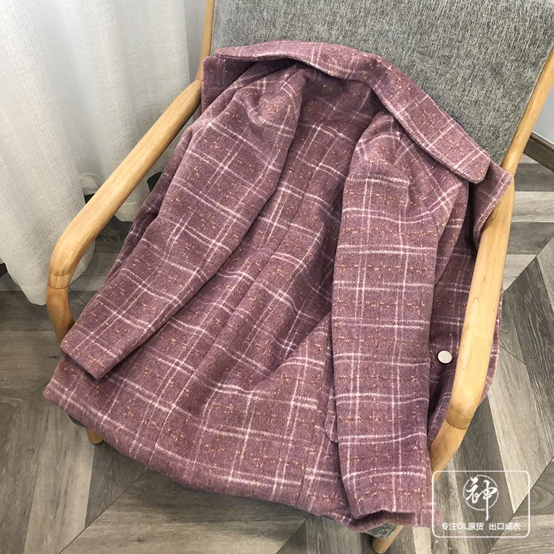

A Generation of This Good Gentle Liner plus Velvet Warm Plaid Overcoat Women's Woolen Middle Long Coat Entity
