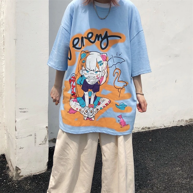 Harajuku летние футболки женские с коротким рукавом корейский мультфильм модная