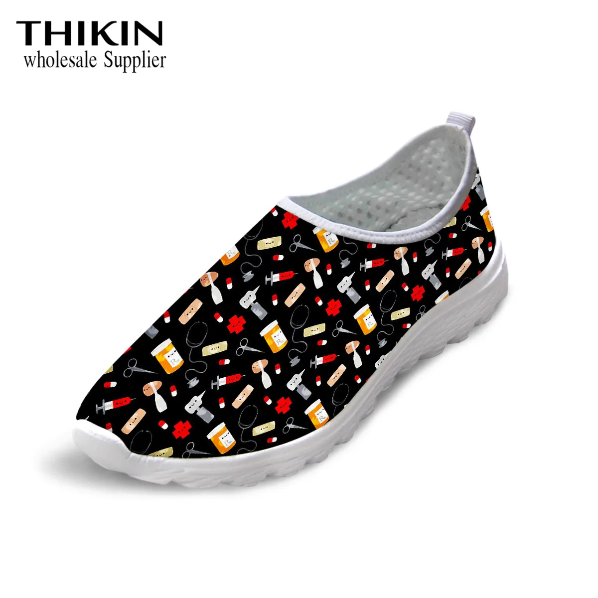 as picture THIKIN/женская летняя обувь для отдыха с рисунком медицинского оборудования; дышащая прогулочная обувь на плоской подошве; женские кроссовки-светильник - Цвет: as picture