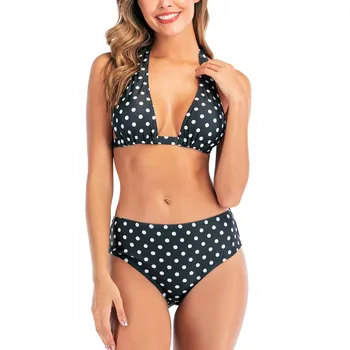 

Summer Women dot Hight Waist bikini 2020 mujer Bandage Bikini Set Push Up halter Swimwear women Swimsuit Beach wear monokini