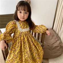 6 шт./партия, платье принцессы для девочек весенние хлопковые кружевные платья с длинными рукавами для малышей милая детская одежда