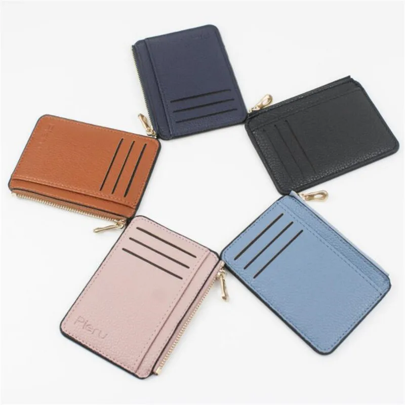 Portafoglio sottile portamonete in pelle PU porta carte da donna in pelle con cerniera Unisex porta biglietti da visita porta carte di credito Mini da uomo - immagine 4