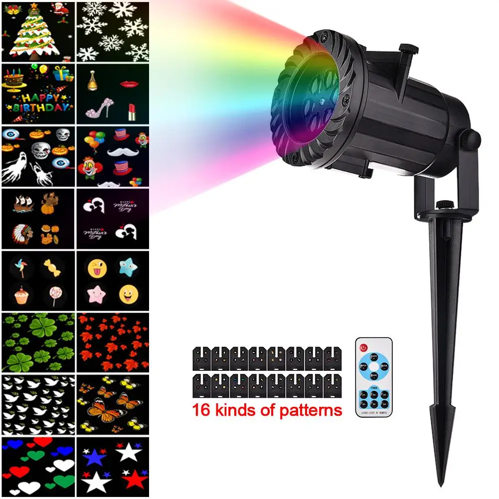 

RF Wireless Remote 16 Patterns Film Light Led Decorative Lawn Spike Ground Stake Colorful Light Halloween Christmas Glow Lamp