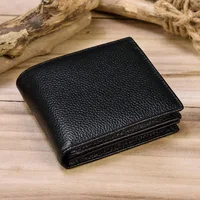 Soft Genuine Leather Purse For Man Women Fashion Small Cowhide Short Wallet Money Bag Credit Card Pockets Clutch Wallet Black 1