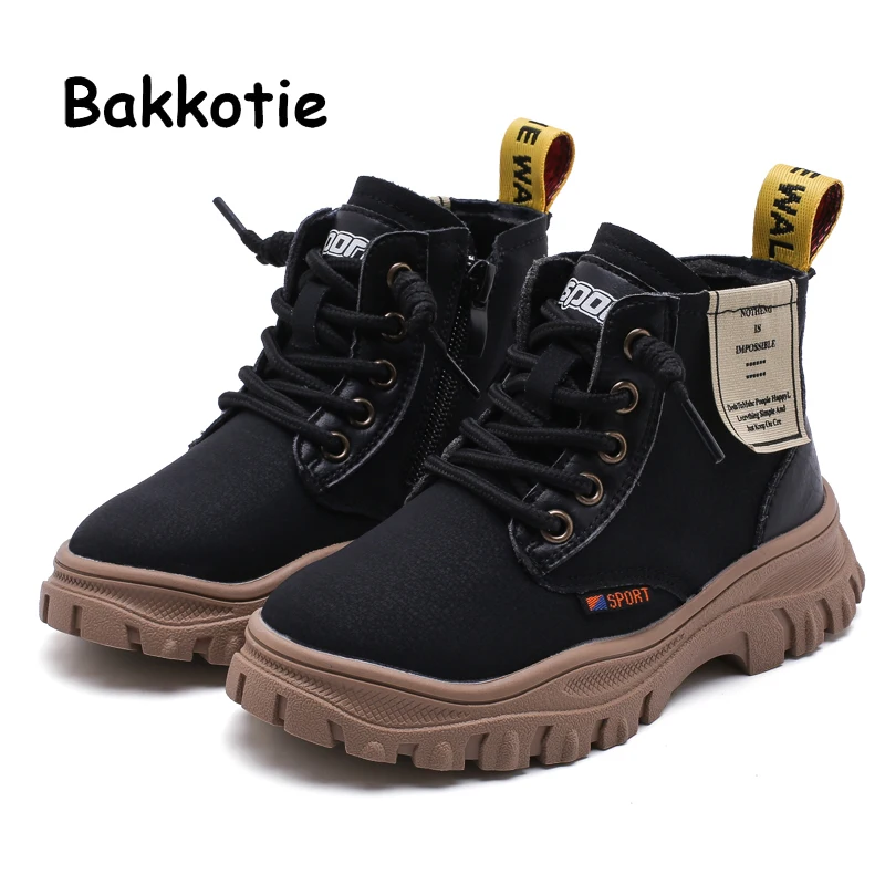 Bakkotie/Новинка года; теплые зимние ботинки martin для девочек; модные брендовые Черные ботильоны на меху для мальчиков; детская мягкая брендовая повседневная обувь