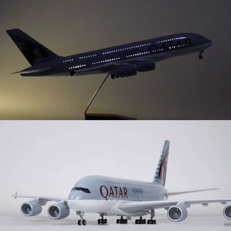 1/160 Scale Resin Airbus Model Airliner 50.5cm QATAR Airline A380 Aircraft With Light Sound Collectible Gift FREE SHIPPING | Игрушки и