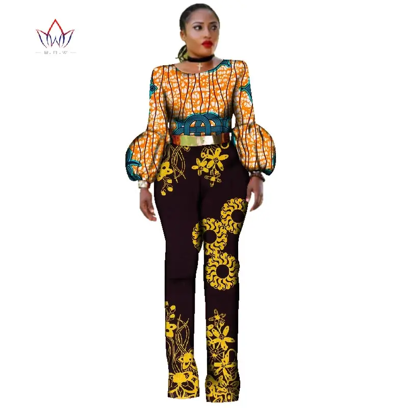Африканская одежда для женщин боди комбинезоны богатый Африканский Базен печати брюки Дашики с пышными рукавами плюс размер BRW WY2323 - Цвет: 8