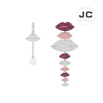

New Fashion Charms Silver 925 Original Copy Jewelry,Asymmetric Multicolor Lip Earrings with Pearls For Women With Mono Logo Box