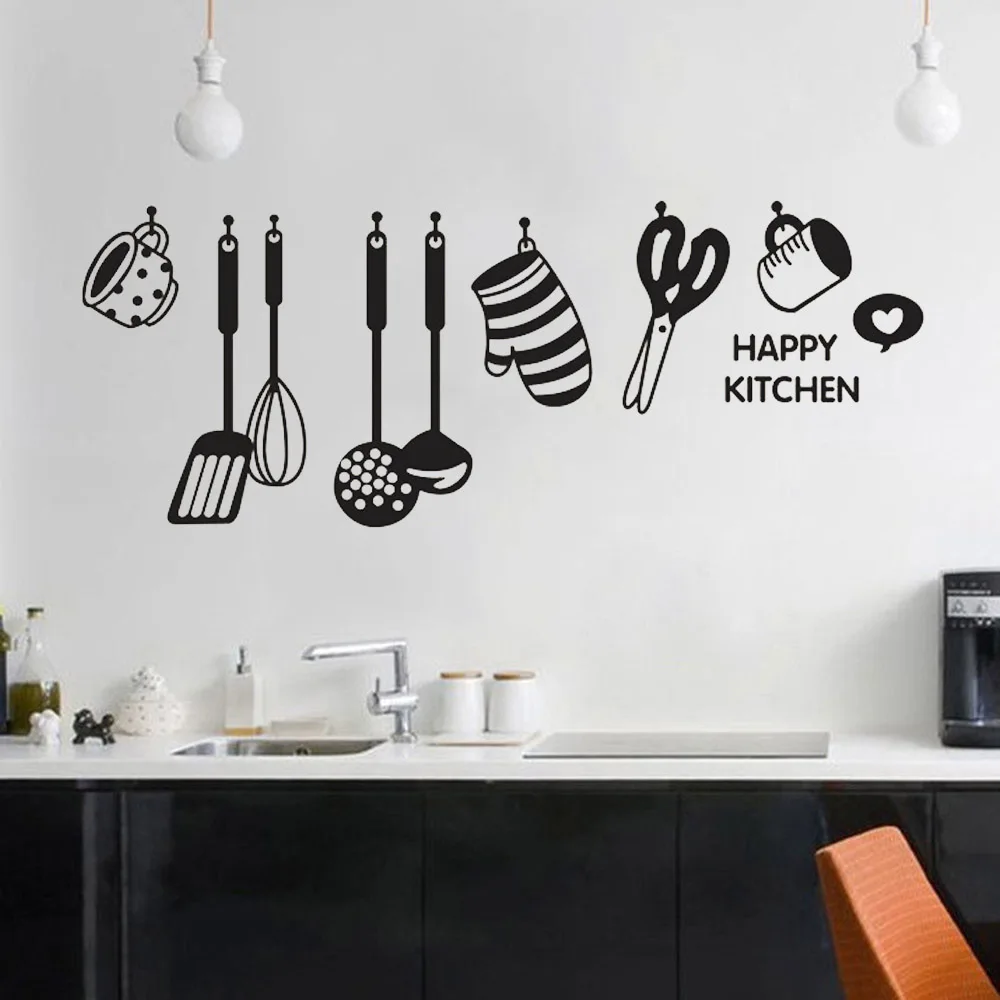 Kitchen Wall Stickers Fun Design Cook Utensils Home Decoration Restaurant Refrigerator Self-adhesive Vinyl Wall Decals Y679 wall stickers self adhesive stickers kitchen wall sticker