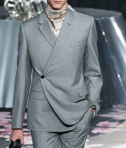 New popular one button design gray suit handsome men jacket pants groom wedding slim fit tuxedo Trajes de hombre costume