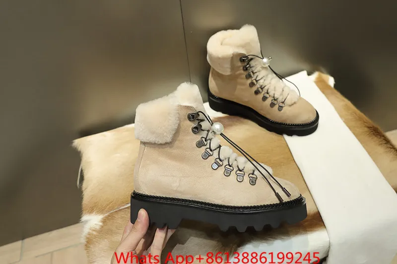 DELFI/ботильоны для женщин из овечьей шерсти; походные ботинки; зимние теплые замшевые ботинки на платформе; Botas Mujer; женские военные ботинки с жемчугом