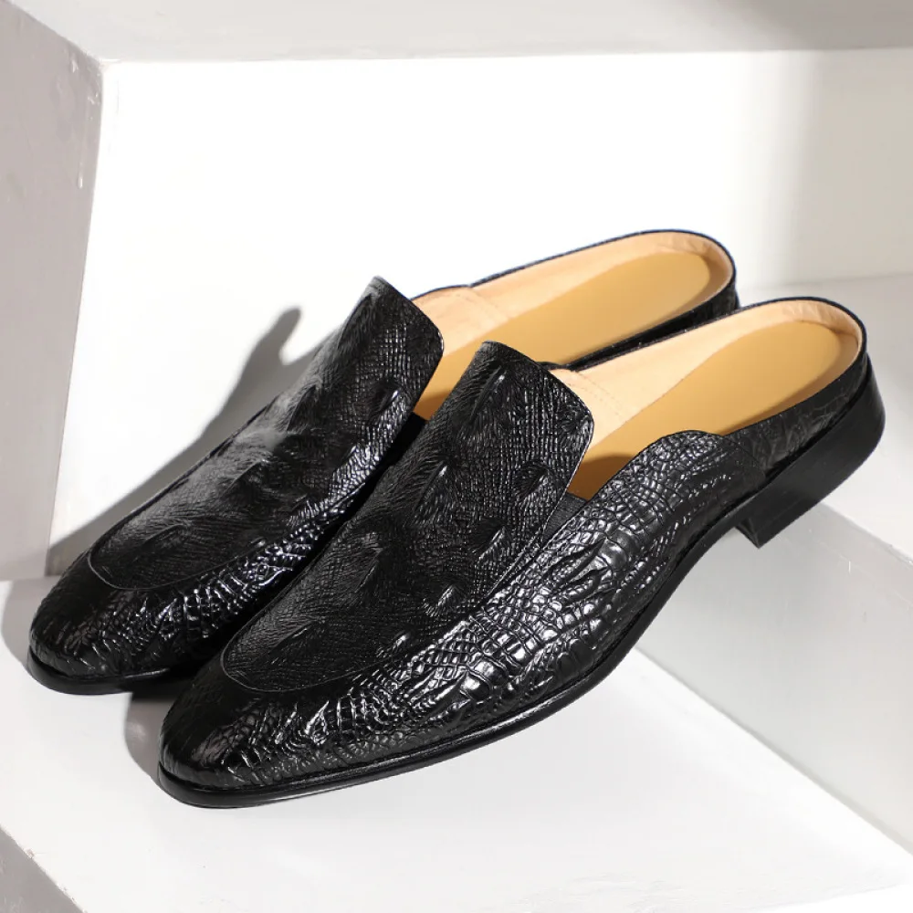 

Mens Leather Open Back Slippers Casual Dress Slip-On Shoes Penny Loafer Slides