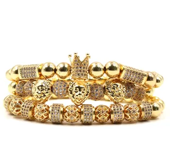 

8mm 3set/lot uik3 silver gold Crown Lion head copper micro pave cz zircon cubic zirconia Bracelet adjusted Charm Bangles