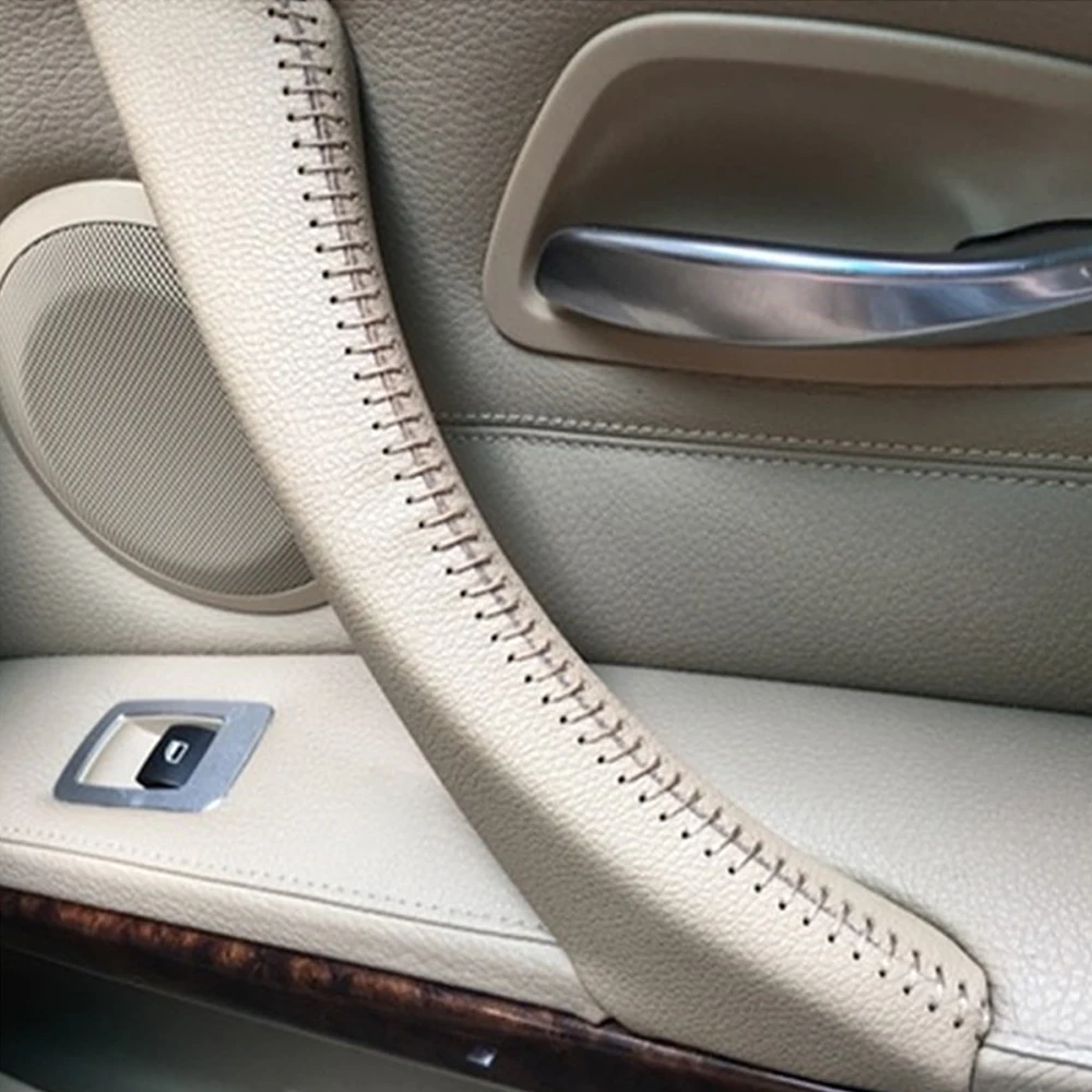 Автомобильная внутренняя дверная ручка кожа для BMW 3 серии E90 E91 E92 E93 2005-2012 ручной пошив кожа Потяните отделка Текстура углерода/черный