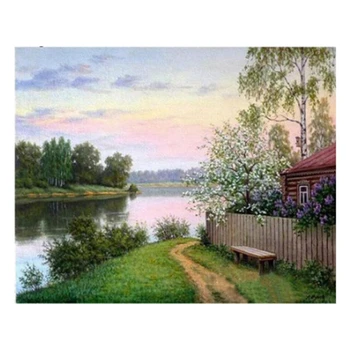 

Village Lake Natural Scenery Diamond Embroidery Full Rhinestone Diamond Diamond Painting Cross Stitch Kit Home Decoration