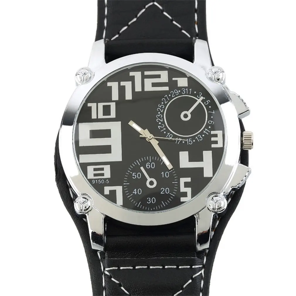 

Fashion Big Leather Band Over Size Face Men Boys Sport Quartz Clock Wrist Watch Male Clock Casual Wristwatch