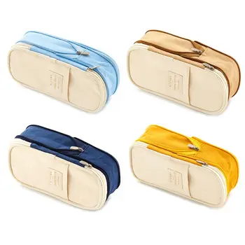 

Korea Pencil Case Macaron Color Canvas Stretch Double Layer Large Capacity Pencil Box Pencilcase Kids School Stationery