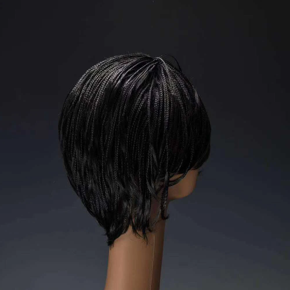 Sissi's Braided Bob Box Braids Wig With Bangs Synthetic Heat Resistant Fiber Hair Crochet Twist Cosplay Hair For Black Women