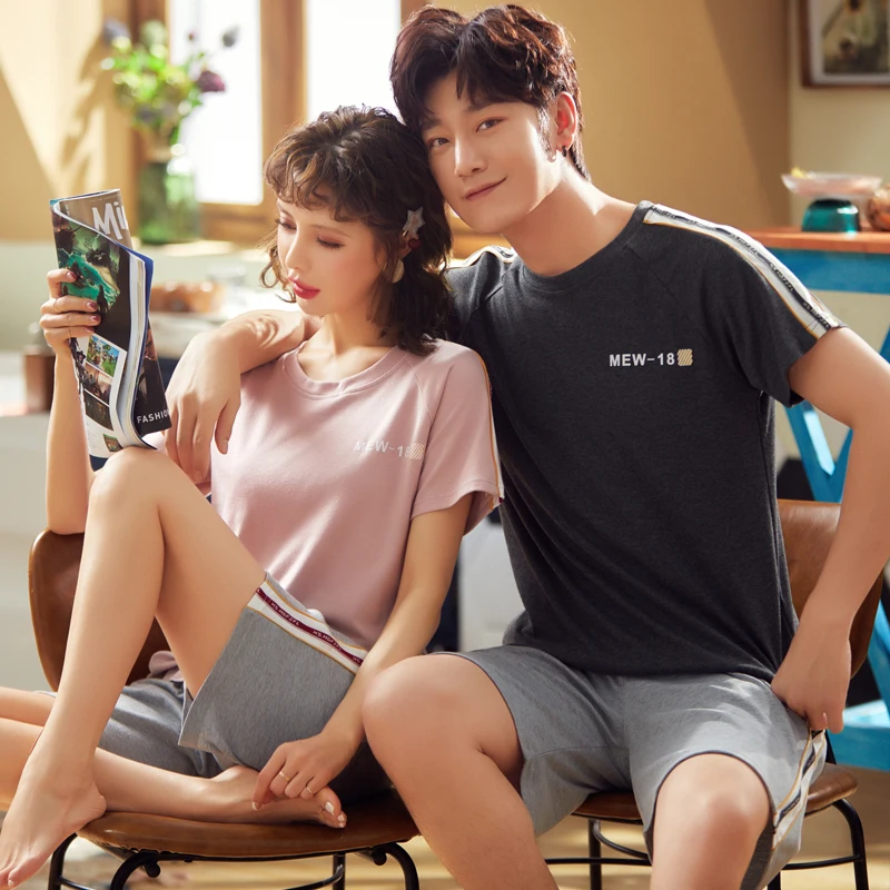 BZEL Spring Summer Couple Sleepwear Cotton Pajamas Set Men's Nightwear Women's Casual Home Clothes Short Sleeve Lovers' | Женская