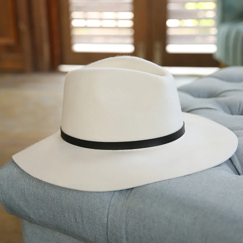 Элегантный белый Fedoras шерсть волнистый большой край фетровая джазовая шляпа Австралийская шляпа осень/зима шляпы для женщин Повседневная одежда