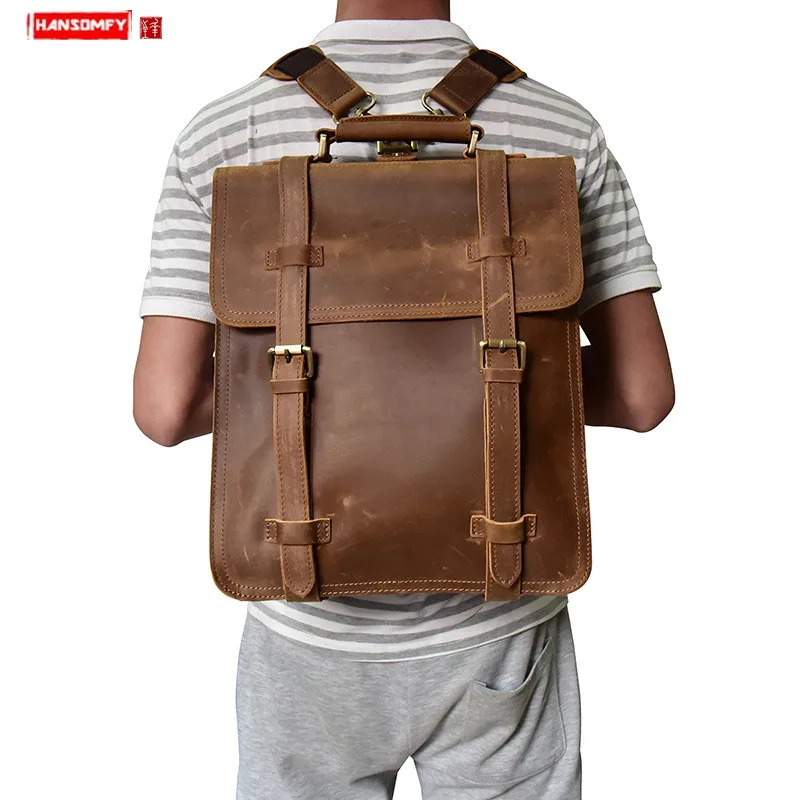 

European and American style retro men crazy horse Backpack Backpack cowhide casual computer backpacks