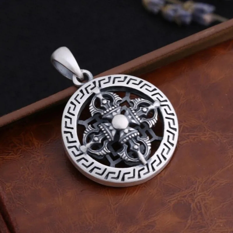 Real S990 Pure Silver Buddhist Pendant For Man Retro Eethnic Style Good Luck Ward Off Evil Jewelry