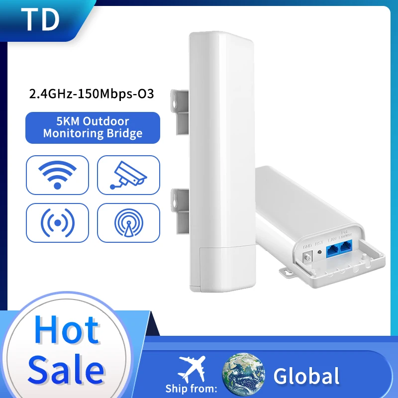 TD O3 5KM Outdoor Monitoring Wireless 150mbps 2.4Ghz Bridge With 12dbi Wifi High Gain Antenna Poe power supply Plug and Play |