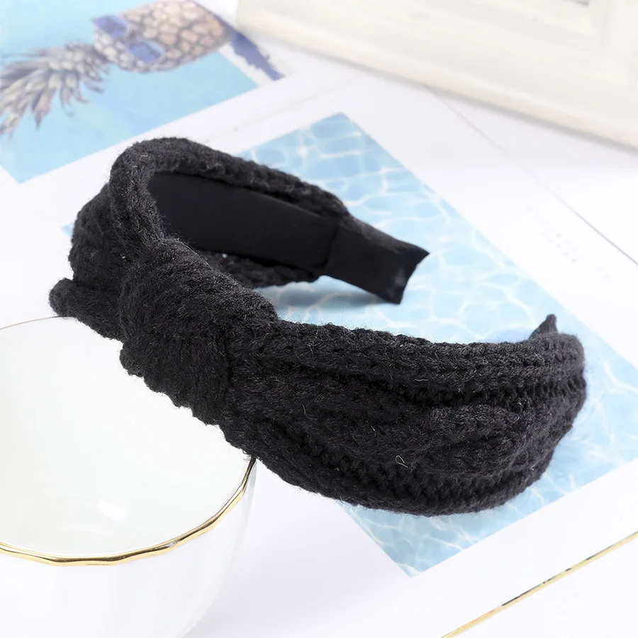 Haimeikang, осенне-зимняя утолщенная повязка на голову, плетение 4 см, ободок с широкими полями, Вязанные шерстяные аксессуары для волос - Цвет: black