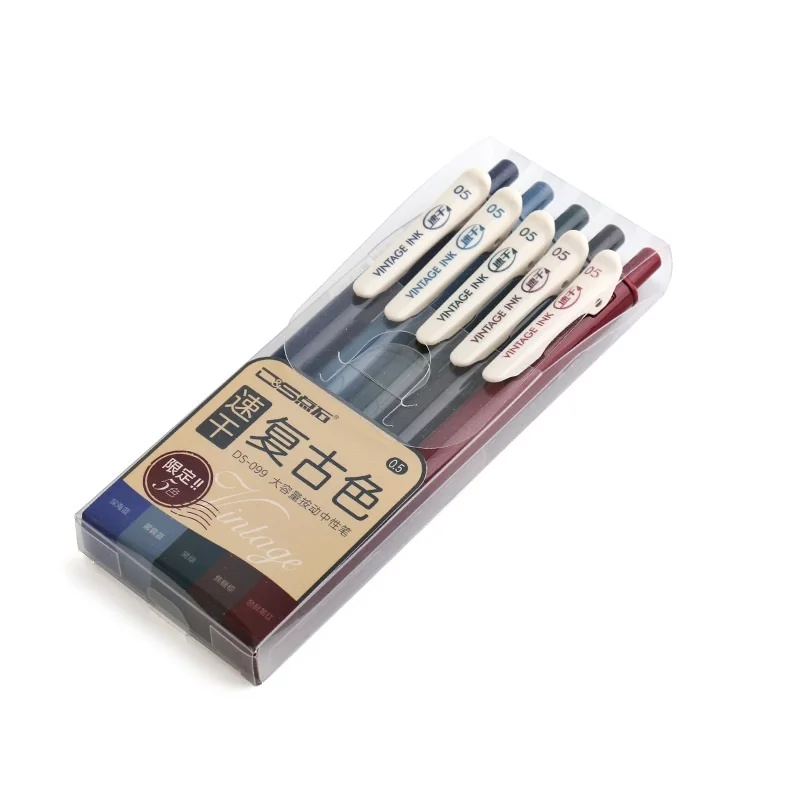 6 set/Lot Vintage 5 color ink gel pen ballpoint 0.5mm Deep sea Blue Dark green Brown Red color marker liner office school A6655