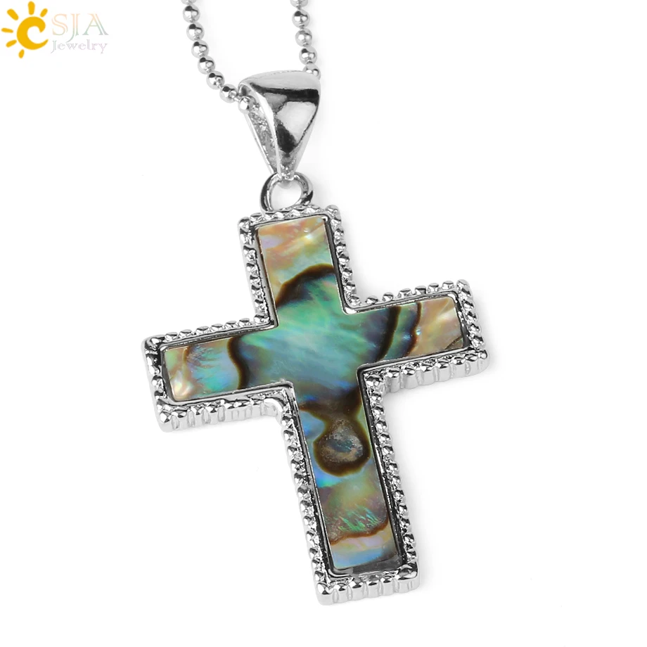 Pink Abalone Paua Shell Pretty Cross Pendant on Silver Chain Necklace 