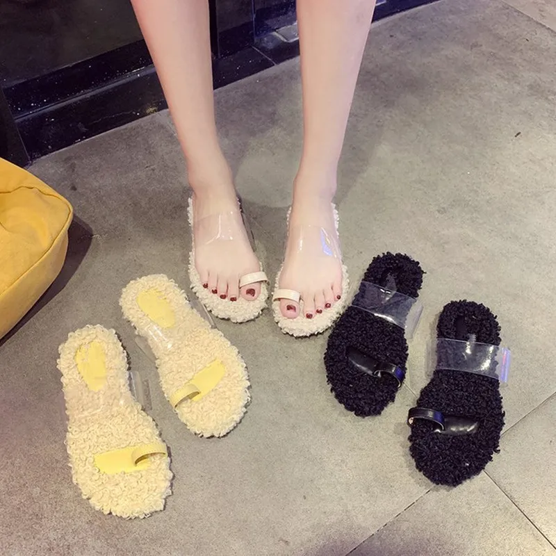 Women Slippers Flips Flops Shoes Winter Transparent Warm Girls Fashion Platform Slides Non-slip Flats Outdooor Comfortable